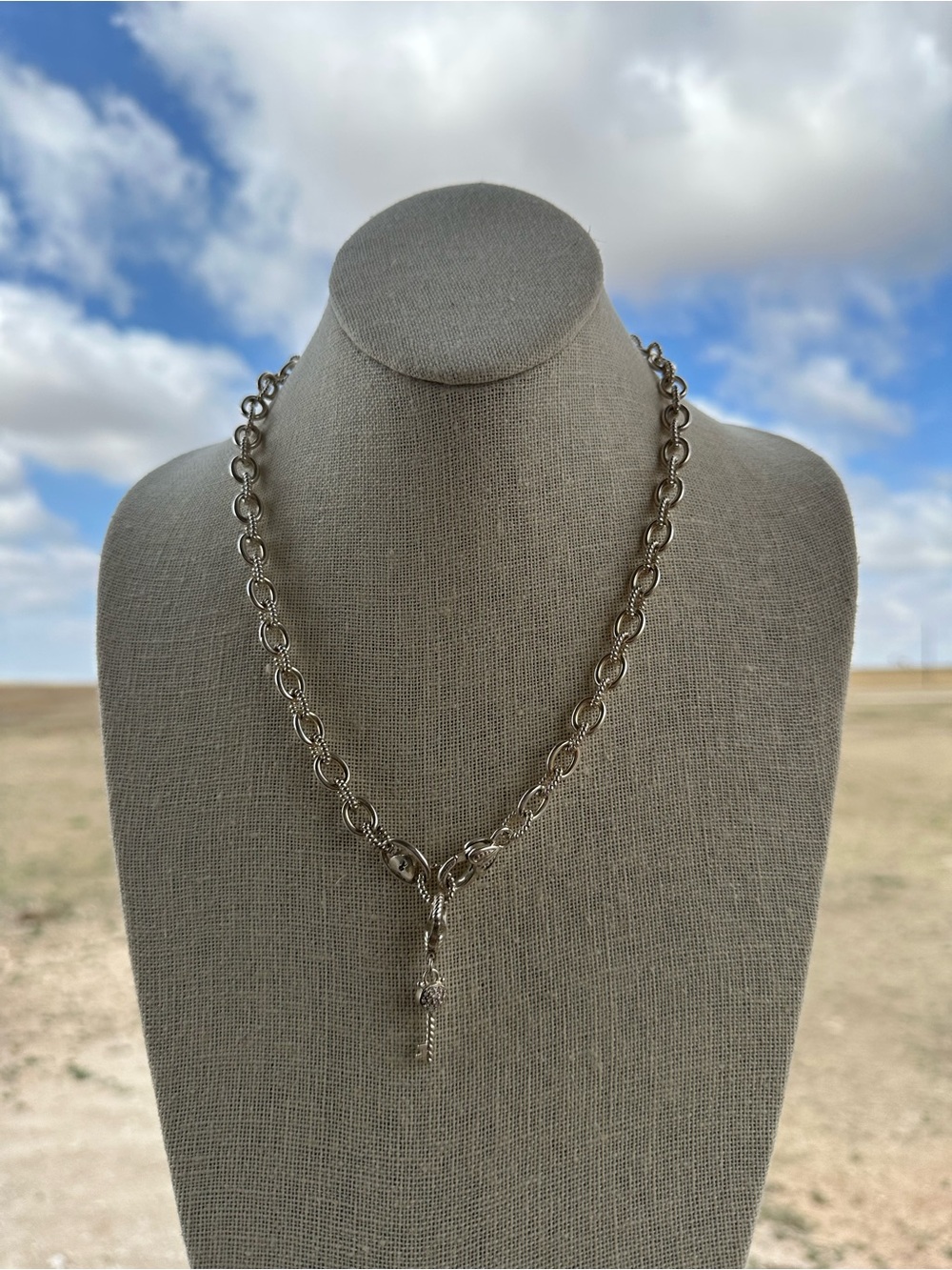 Judith Ripka 925 Silver Oval Link Heart Lock Detachable Key Necklace 20β - Picture 3 of 11